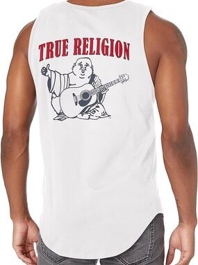 True Religion White Tank with Red Logo and Black Graphic